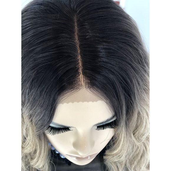16" Ombre Ash Blonde Wig Dark Roots| Elizabeth - Picture 8 of 8